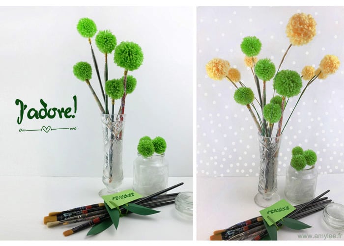 pompons fleurs laine pinceaux artiste