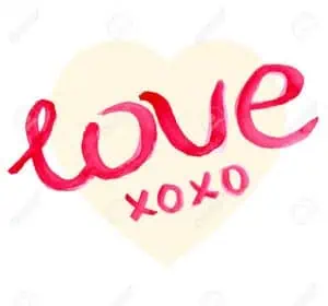 Valentine Day Heart and watercolor lettering LOVE xoxo in red over light background