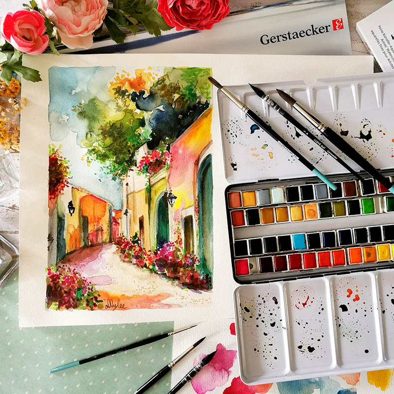 flatlay couleurs artiste atelier